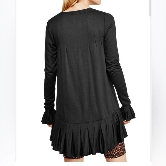 Free People Your Girl Henley Tunic Ruffle Black Small - Picture 3 of 16
